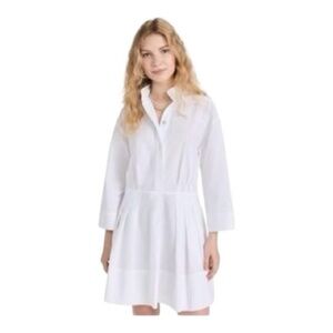 Vince Collared Mini Dress Shirtdress Pleated Skirt White Hemp Blend Size Medium
